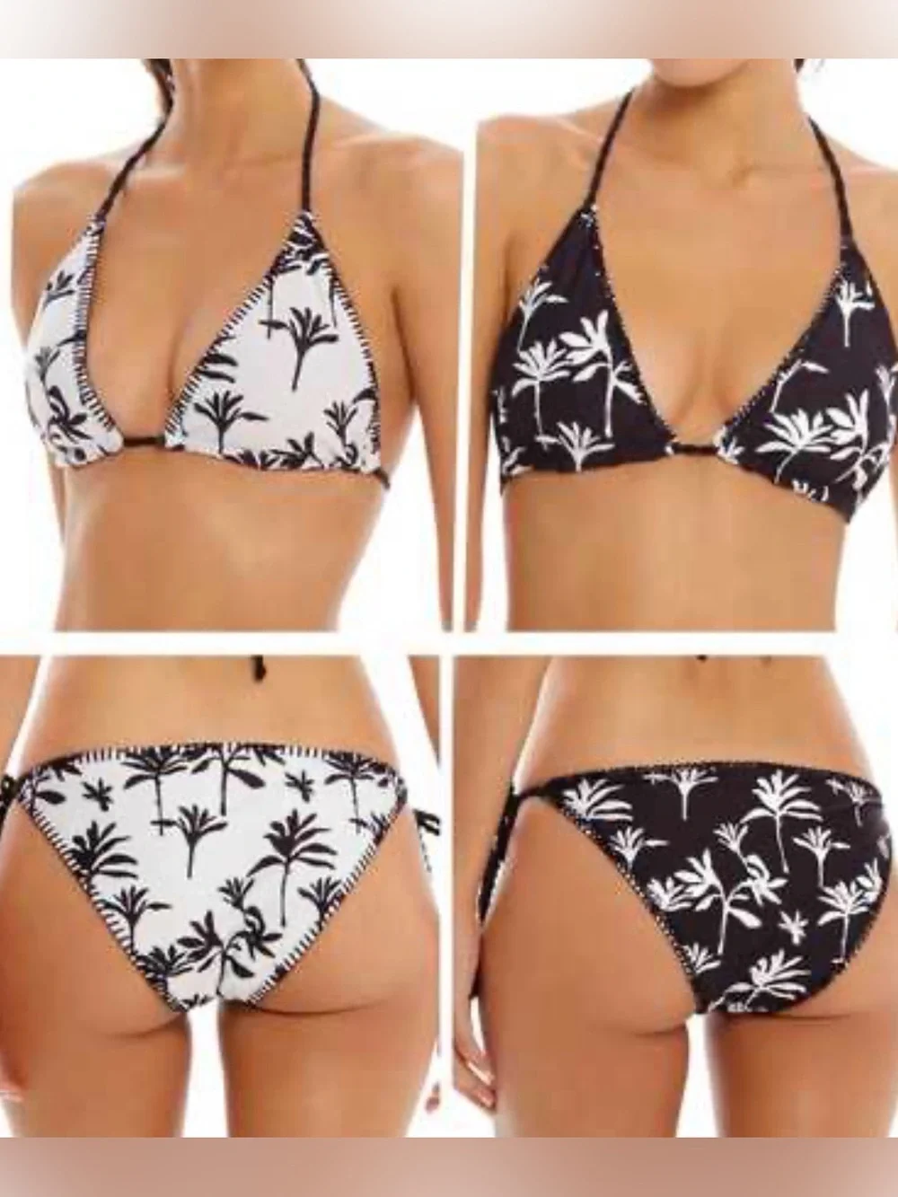 Cosita Linda Reversible Black & White Palm Print Triangle Bikini Swim Suit Set